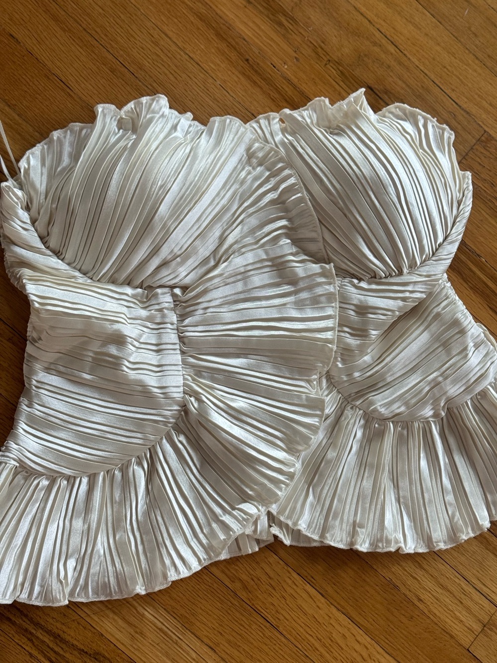Vintage Ivory Strapless Pleated Ruffle Peplum Dress - Picture 5 of 6